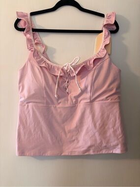 NWT Logilates Ruffle Lace Up Light Pink Tank 1X
